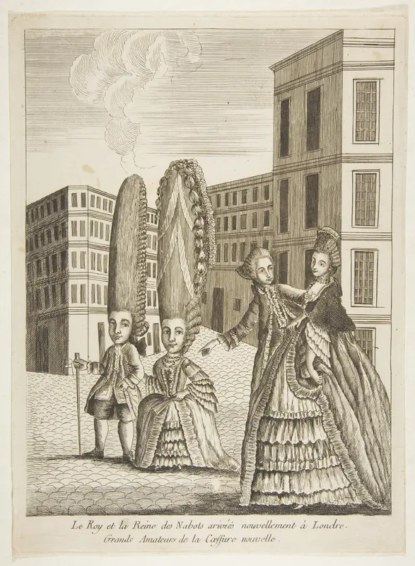 Le Roy et la Reine des Nabots arrivés nouvellement à Londre. Grands amateurs de la coeffure nouvelle Wall Art by Anonymous, French, 18th century - High-Resolution Digital Print