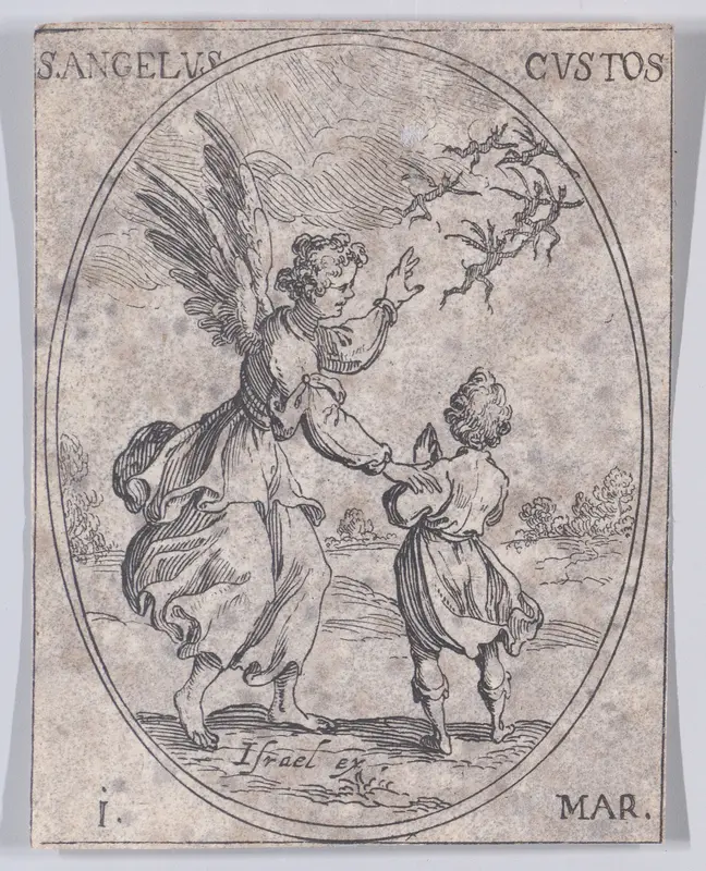 Le S. Ange Gardien (The Guardian Angel), March 1st, from "Les Images De Tous Les Saincts et Saintes de L'Année" (Images of All of the Saints and Religious Events of the Year) Wall Art by Jacques Callot - High-Resolution Digital Print