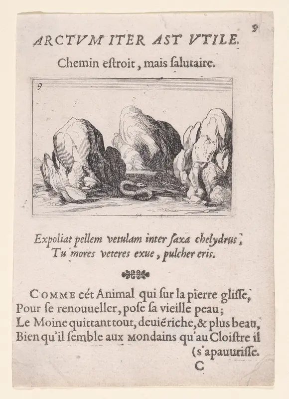 Le Serpent (The Serpent), plate 9 from "Lux Claustri ou La Lumière du Cloitre" (The Light of the Cloisters) Wall Art by Jacques Callot - High-Resolution Digital Print
