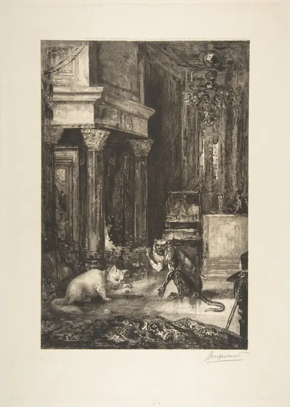 Le Singe et le chat Wall Art by Félix Bracquemond - High-Resolution Digital Print