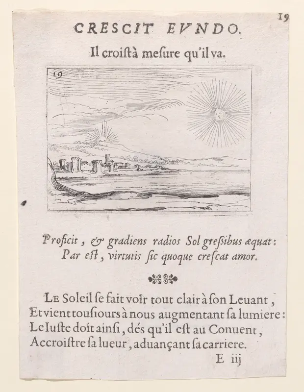 Le Soleil Levant (The Rising Sun), plate 19 from "Lux Claustri ou La Lumière du Cloitre" (The Light of the Cloisters) Wall Art by Jacques Callot - High-Resolution Digital Print