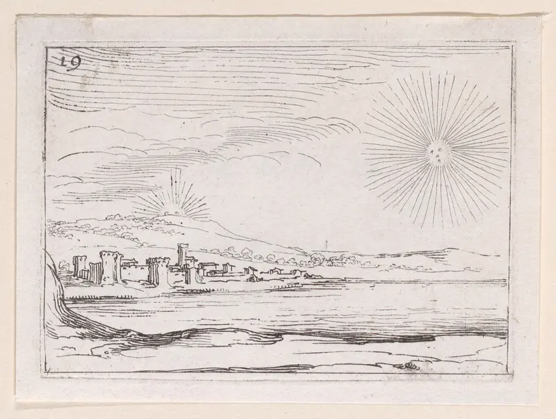 Le Soleil Levant (The Sun Rising), plate 19 from "Lux Claustri ou La Lumière du Cloitre" (The Light of the Cloisters) Wall Art by Jacques Callot - High-Resolution Digital Print