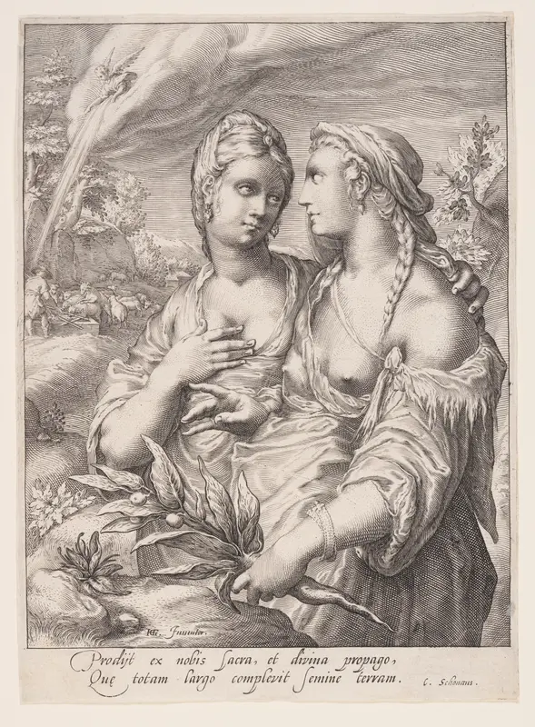 Lea and Rachel, from The Wives of the Patriarchs Wall Art by Jacob Matham - High-Resolution Digital Print