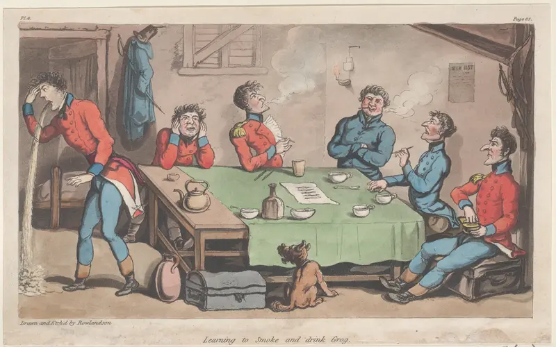 Learning to Smoke and Drink Grog Wall Art by Thomas Rowlandson - High-Resolution Digital Print