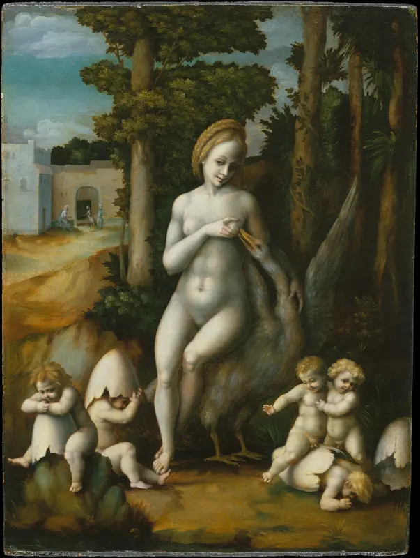 Leda and the Swan Wall Art by Bachiacca (Francesco d'Ubertino Verdi) - High-Resolution Digital Print