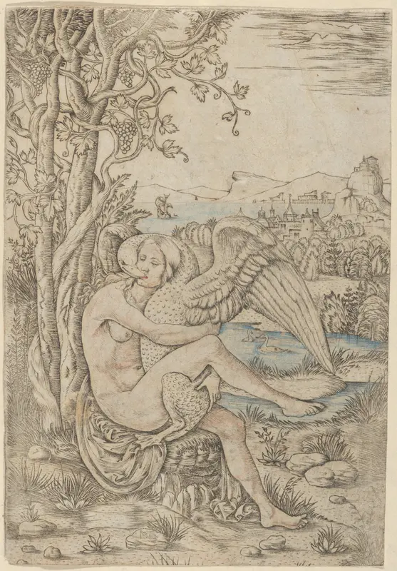 Leda and the Swan set in a landscape Wall Art by Giovanni Battista Palumba - High-Resolution Digital Print