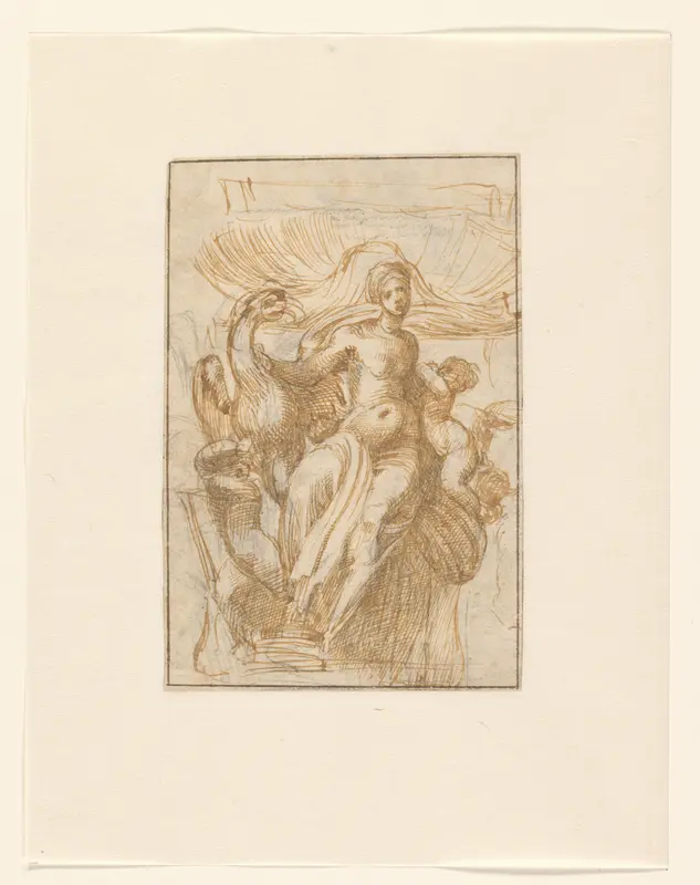 Leda of Venus (?) met vogel en putti voor een schelp Wall Art by Alonso Berruguete - High-Resolution Digital Print