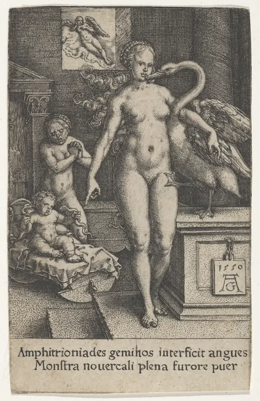 Leda with the Swan and Hercules as a Child, from "The Labors of Hercules" Wall Art by Heinrich Aldegrever - High-Resolution Digital Print