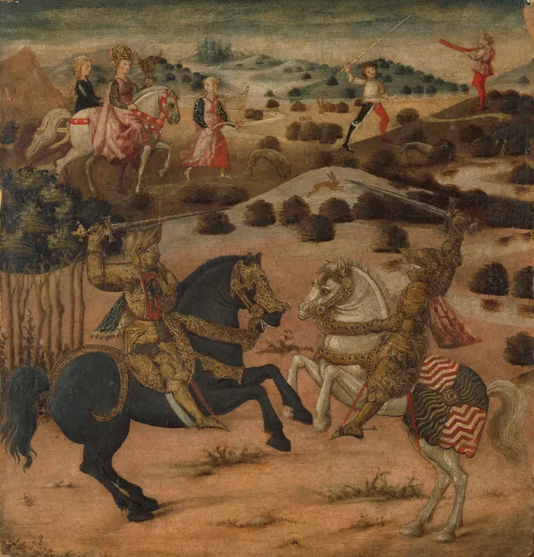 Legend of a Knight (end panel of a cassone) Wall Art by anonymous - High-Resolution Digital Print