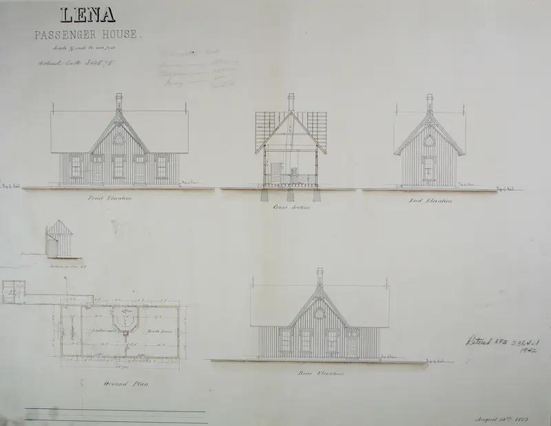 Lena Passenger House, Lena, Illinois, Plan, Elevations, and Sections Wall Art by James Nocquel - High-Resolution Digital Print