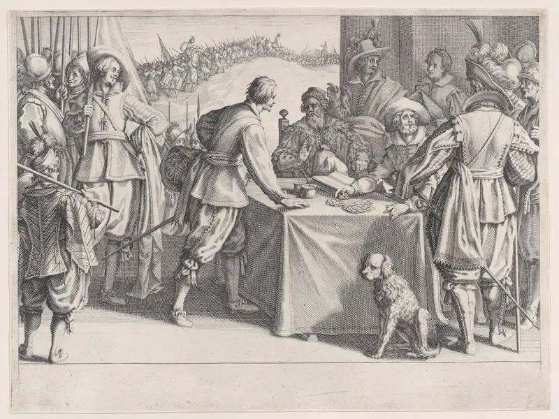 L'Enrolement des Troupes (The Enlistment of Troops), from "La Vie de Ferdinand Ier de Médicis série appelée aussi Les Batailles des Médicis" (The Life of Ferdinand I de'Medici also called The Medici Battles) Wall Art by Jacques Callot - High-Resolution Digital Print