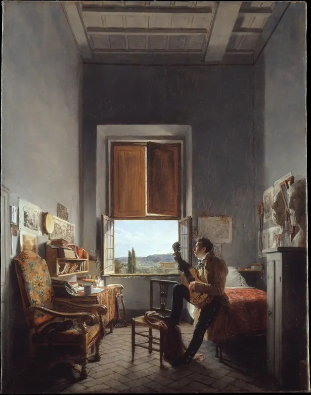 Léon Pallière (1787–1820) in His Room at the Villa Medici, Rome Wall Art by Jean Alaux - High-Resolution Digital Print