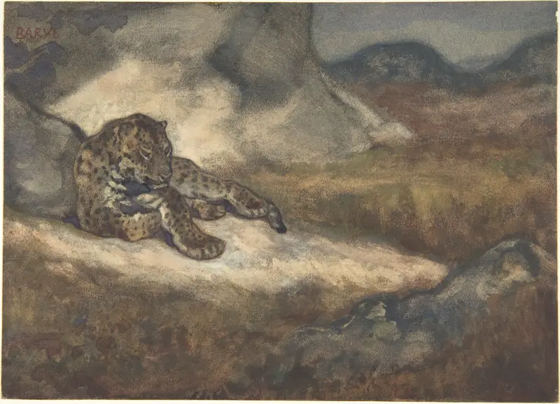 Leopard Lying Down Wall Art by Antoine-Louis Barye - High-Resolution Digital Print