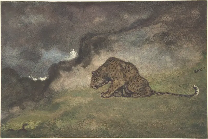 Leopard Watching Serpent Wall Art by Antoine-Louis Barye - High-Resolution Digital Print
