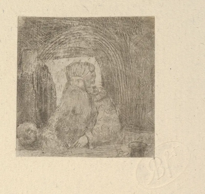 L'Ermite à la Tête de Mort (The Hermit with Skull) Wall Art by Rodolphe Bresdin - High-Resolution Digital Print