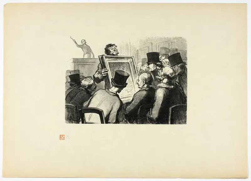 Les amateurs de tableaux à l'hôtel Bouillon, from Tirage Unique de Trente-Six Bois Wall Art by Charles Maurand - High-Resolution Digital Print