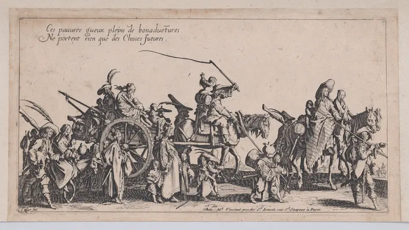 Les Bohémiens en Marche: L'Arrière-Garde, pièce aussi appelée Le Départ (The Gypsies Travelling: The Rear Guard, also called The Departure), from "Le Bohémiens..." Wall Art by Jacques Callot - High-Resolution Digital Print