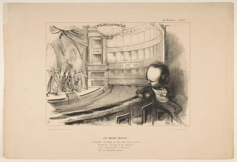 'Les Bulos Graves', Victor Hugo at his play 'Les Burgraves', from 'La Caricature' Wall Art by Jean-Pierre Moynet - High-Resolution Digital Print