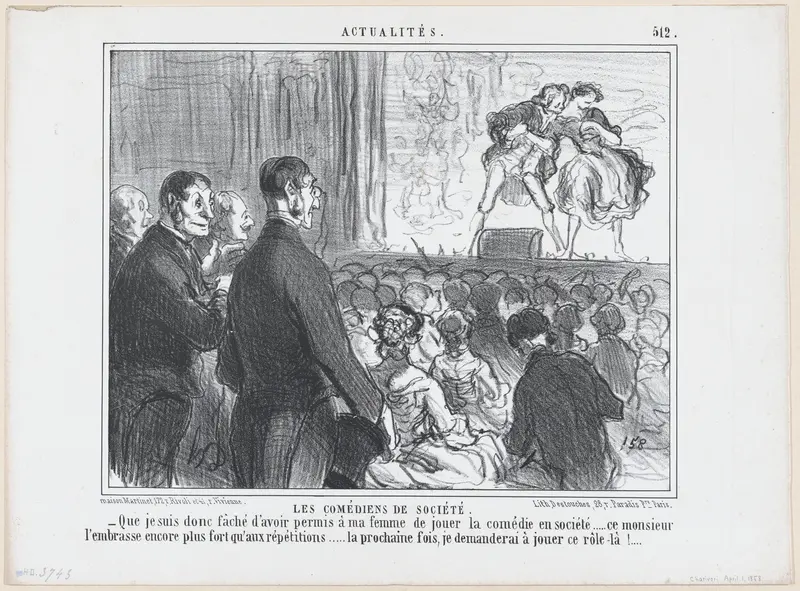 Les Comédiens de Société. Que je suis donc fâché d'avoir permis à ma femme de jouer la comédie en société..., from Actualités, published in "Le Charivari" Wall Art by Honoré Daumier - High-Resolution Digital Print