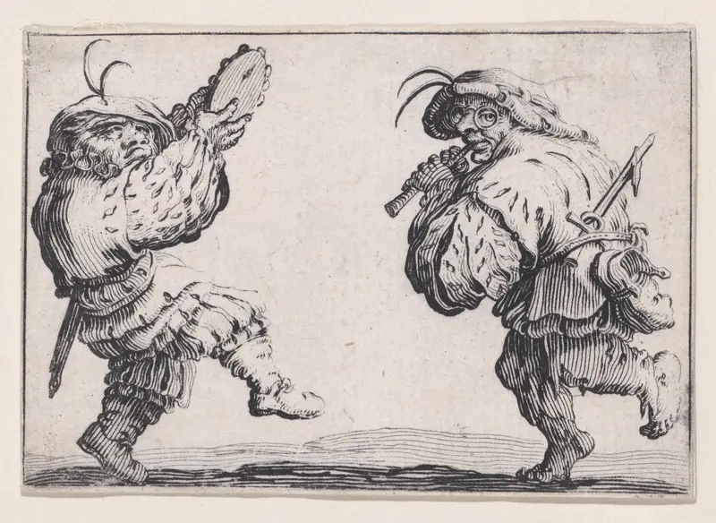 Les Danseurs a la Flute et au Tambourin (Dancers with the Flute and the Tambourine), from "Les Caprices" Series A, The Florence Set Wall Art by Jacques Callot - High-Resolution Digital Print
