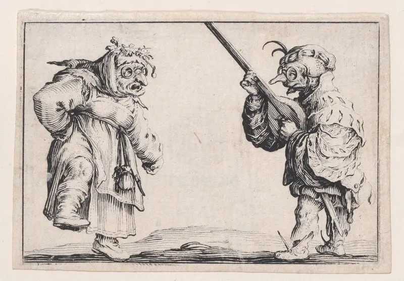 Les Danseurs Au Luth (The Dancers with a Lute), from Les Caprices Series A, The Florence Set Wall Art by Jacques Callot - High-Resolution Digital Print