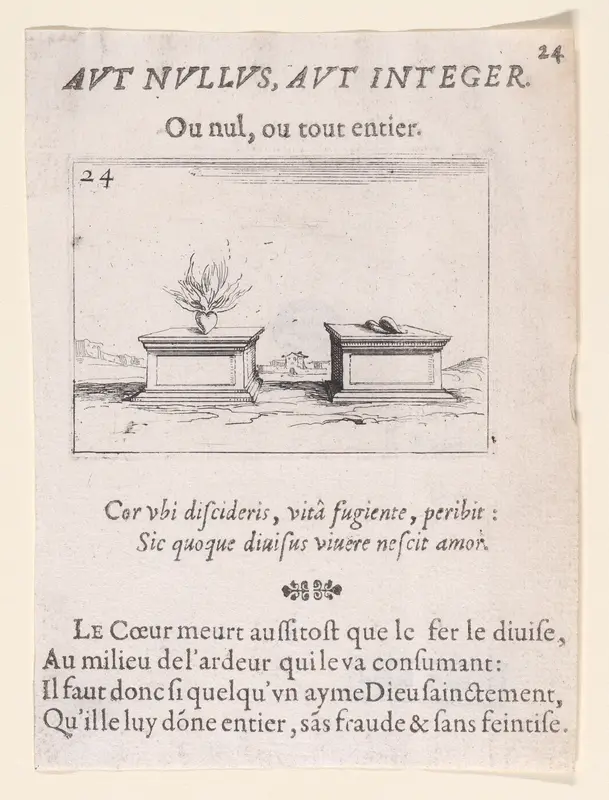 Les Deux Coeurs (The Two Hearts), plate 24 from "Lux Claustri ou La Lumière du Cloitre" (The Light of the Cloisters) Wall Art by Jacques Callot - High-Resolution Digital Print