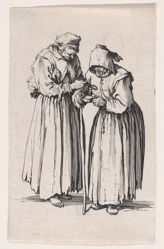 Les Deux Mendiantes (The Two Female Beggars), from "Les Gueux suite appelée aussi Les Mendiants, Les Baroni, ou Les Barons" (The Beggars, also called the Barons) Wall Art by Jacques Callot - High-Resolution Digital Print