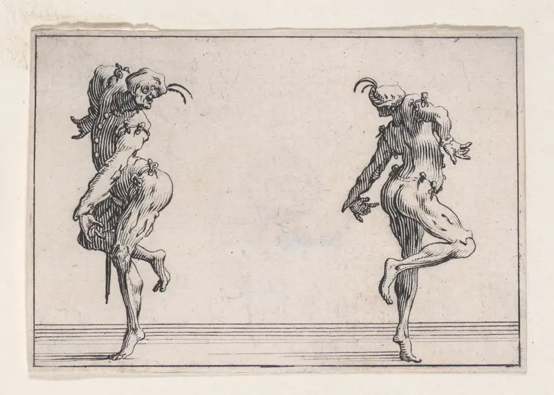Les Deux Pantalons se Tournant le Dos (Two Men in Pantsuits Turned Away from Each Other), from Les Caprices Series A, The Florence Set Wall Art by Jacques Callot - High-Resolution Digital Print
