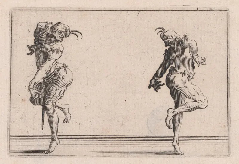 Les Deux Pantalons se Tournant le Dos (Two Men in Pantsuits Turned Away from Each Other), from "Les Caprices" Series B, The Nancy Set Wall Art by Jacques Callot - High-Resolution Digital Print