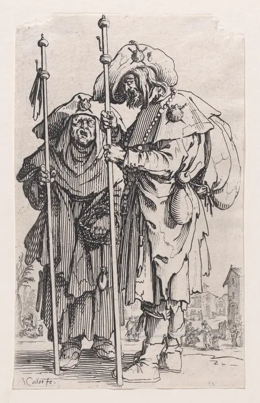 Les Deux Pélerins (The Two Pilgrims), from "Les Gueux suite appelée aussi Les Mendiants, Les Baroni, ou Les Barons" (The Beggars, also called the Barons) Wall Art by Jacques Callot - High-Resolution Digital Print
