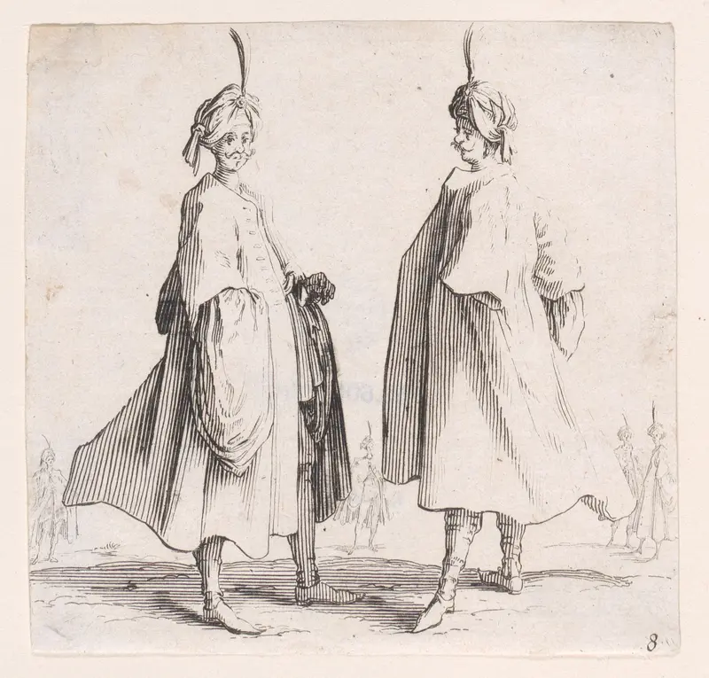 Les Deux Turcs Coiffés d'un Turban Avec un Aigrette (Two Turks Wearing Turbans with an Egret Feather), plate 8 from "Varie Figure" (Various Figures) Wall Art by Jacques Callot - High-Resolution Digital Print