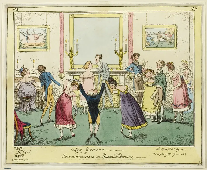 Les Graces - Inconveniences in Quadrille Dancing Wall Art by George Cruikshank - High-Resolution Digital Print