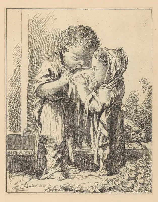 Les Petits Buveurs de lait (The Little Milk Drinkers), from Suite d'estampes gravées par madame la marquise de Pompadour d'après les pierres gravées de Guay, graveur du Roi Wall Art by Madame la Marquise de Pompadour - High-Resolution Digital Print