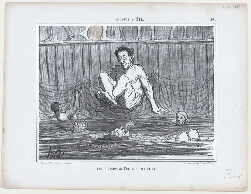 Les plaisirs de l'école de natation, from Croquis Été, published in Le Charivari, June 22, 1858 Wall Art by Honoré Daumier - High-Resolution Digital Print