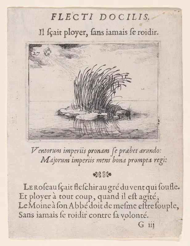 Les Roseaux et Le Vent (The Reed and The Wind), plate 27 from "Lux Claustri ou La Lumière du Cloitre" (The Light of the Cloisters) Wall Art by Jacques Callot - High-Resolution Digital Print