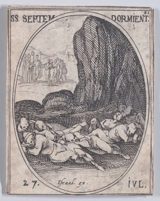 Les Sept Bienheureux Dormants (The Seven Blessed Sleepers), July 27th, from "Les Images De Tous Les Saincts et Saintes de L'Année" (Images of All of the Saints and Religious Events of the Year) Wall Art by Jacques Callot - High-Resolution Digital Print