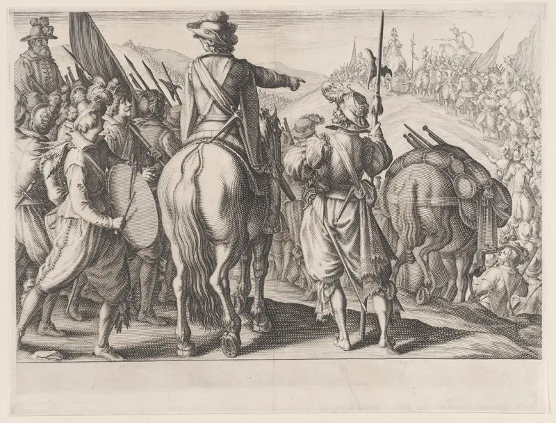 Les Troupes en Marche (The Marching Troops), from La Vie de Ferdinand Ier de Médicis série appelée aussi Les Batailles des Médicis (The Life of Ferdinand I de'Medici also called The Medici Battles) Wall Art by Jacques Callot - High-Resolution Digital Print