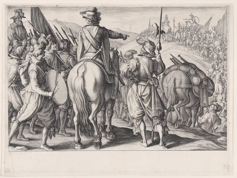 Les Troupes en Marche (The Marching Troops), from "La Vie de Ferdinand Ier de Médicis série appelée aussi Les Batailles des Médicis" (The Life of Ferdinand I de'Medici also called The Medici Battles) Wall Art by Jacques Callot - High-Resolution Digital Print