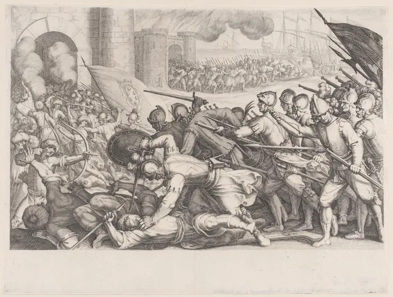 Les Troupes Forcent la Porte d'une Ville (The Troops Force Their Way Through the Gate of a City), from La Vie de Ferdinand Ier de Médicis série appelée aussi Les Batailles des Médicis (The Life of Ferdinand I de'Medici also called The Medici Battles) Wall Art by Jacques Callot - High-Resolution Digital Print