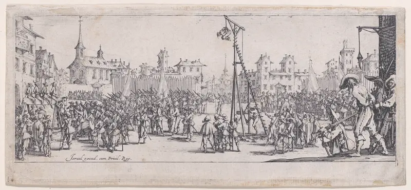 L'Estrapade (Strappado), from Les Misères et les Mal-Heures de la Guerre (The Miseries and Misfortunes of War), plate 10 Wall Art by Jacques Callot - High-Resolution Digital Print