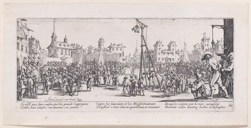 L'Estrapade (The Strappado), from Les Misères et les Mal-Heures de la Guerre (The Miseries and Misfortunes of War), plate 10 Wall Art by Jacques Callot - High-Resolution Digital Print