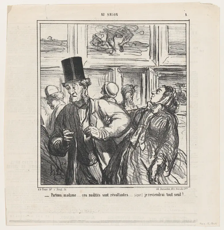 Let's leave Madame... these nudes are revolting... (aside) I'll come back later., from 'At the Salon,' published in Le Charivari, May 5, 1866 Wall Art by Honoré Daumier - High-Resolution Digital Print