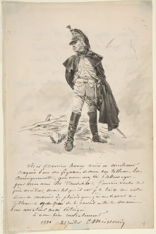 Letter to Samuel P. Avery with a drawing of a military figure Wall Art by Ernest Meissonier - High-Resolution Digital Print