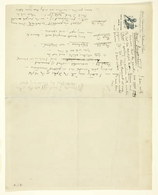 Letter to William Heinemann with corrections for Eden versus Whistler: The Baronet and the Butterfly. A Valentine with a Verdict