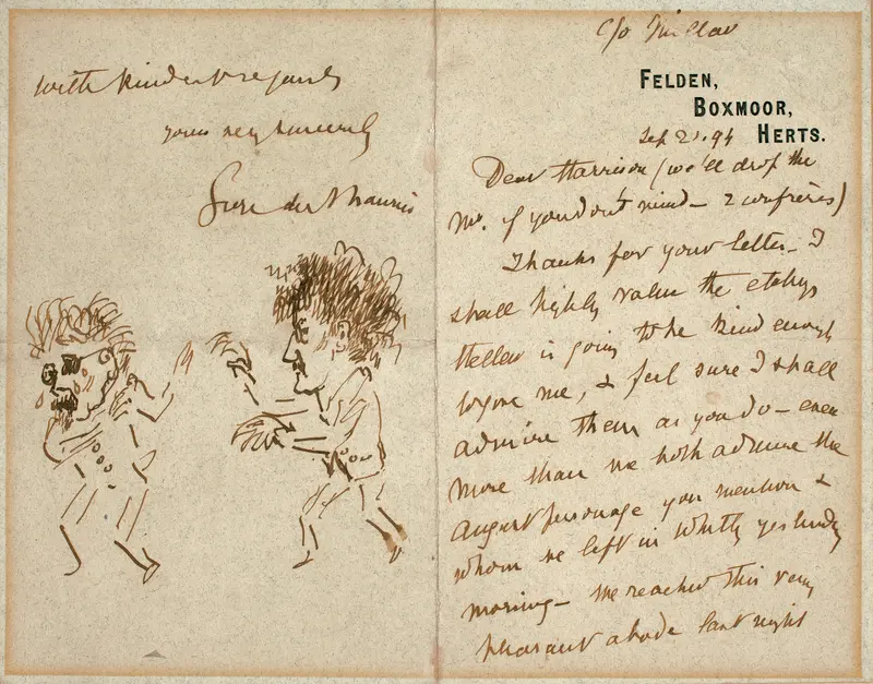 Letter with Drawing of Whistler Menacing Du Maurier Wall Art by George Du Maurier - High-Resolution Digital Print