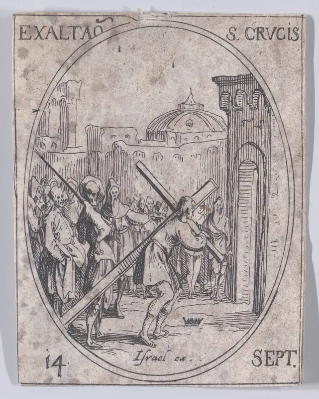 L'Exaltation de la Sainte-Croix (The Exaltation of the Holy Cross), September 14th, from "Les Images De Tous Les Saincts et Saintes de L'Année" (Images of All of the Saints and Religious Events of the Year) Wall Art by Jacques Callot - High-Resolution Digital Print