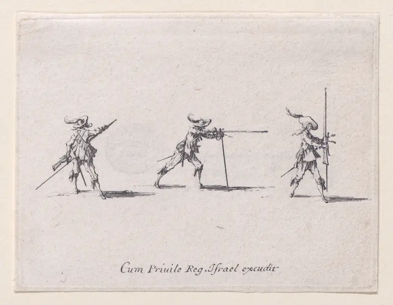 L'Exercice de L'Arquebuse: La Preparation au Tir (Drill of the Arquebus: Preparing to Shoot), from "Les Exercices Militaires" (The Military Exercises) Wall Art by Jacques Callot - High-Resolution Digital Print