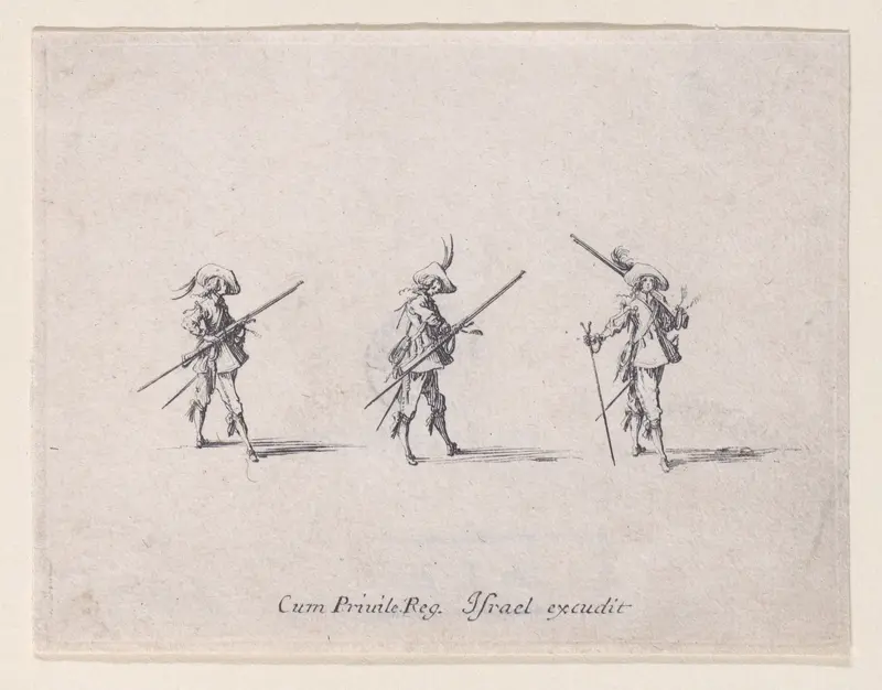 L'Exercice de L'Arquebuse: Le Maniement (Drill of the Arquebus: The Handling), from "Les Exercices Militaires" (The Military Exercises) Wall Art by Jacques Callot - High-Resolution Digital Print