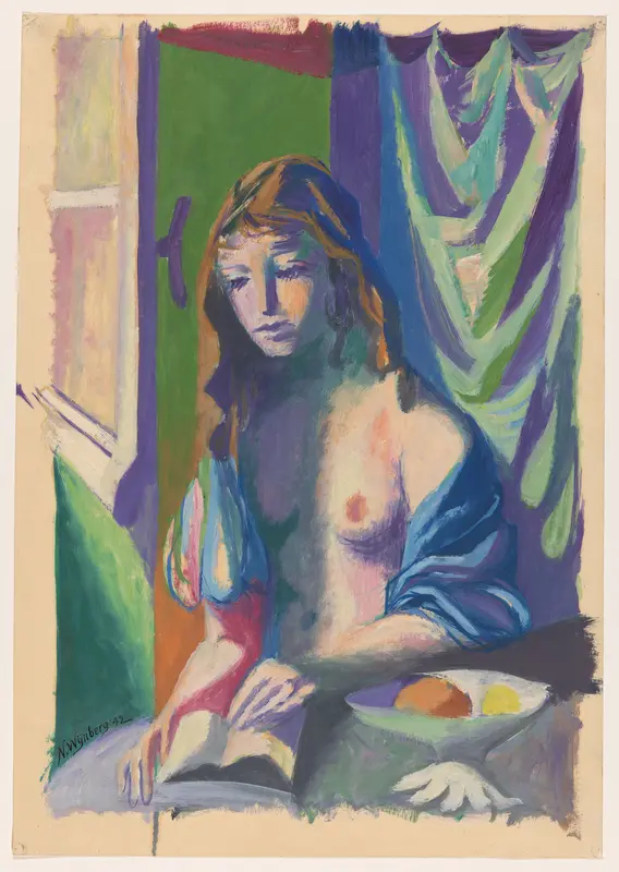 Lezende halfnaakte vrouw Wall Art by Unknown - High-Resolution Digital Print