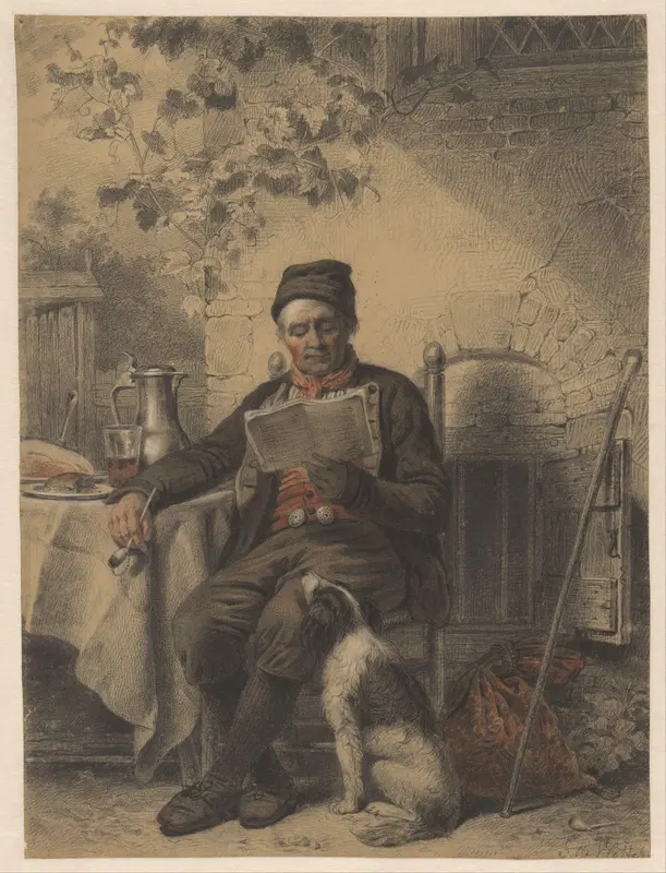 Lezende man met hond Wall Art by Samuel Johannes de Vletter - High-Resolution Digital Print